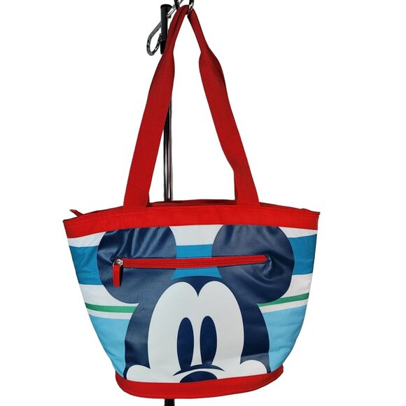 Disney Insulated Tote Cooler Bag Striped Zip Beach Picnic Soft Side Mickey Mouse - Picture 1 of 7